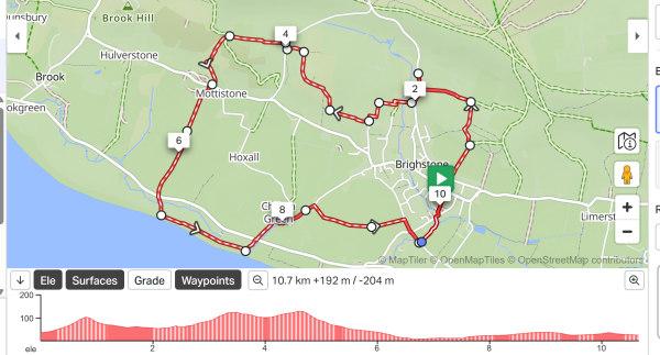 The route on open street map with elevation